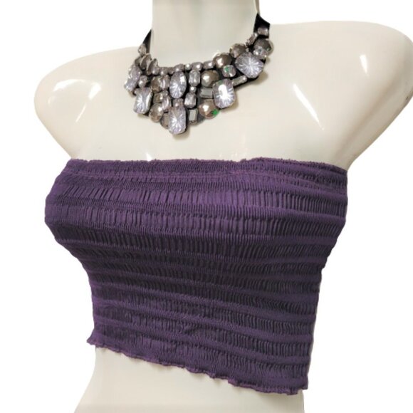 Purple Sexy Crop Top Strapless Tube Top Smocked Stretchy Summer Bandeau - NEW - Picture 13 of 13
